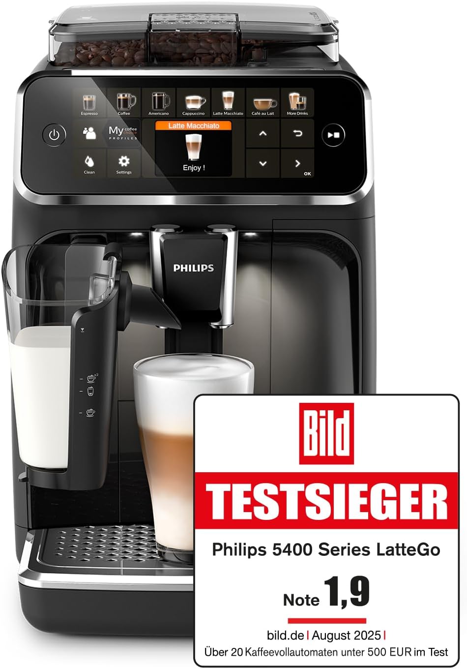 Serie 5400 (EP5441/50)– Genießen Sie 12 Getränke,intuitives TFT-Display,schnell reinigendes LatteGo,anpassbare Kaffeeeinstellungen,erstklassiges Küchendesign